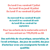 Les ateliers des grandes vacances des 2-5 ans